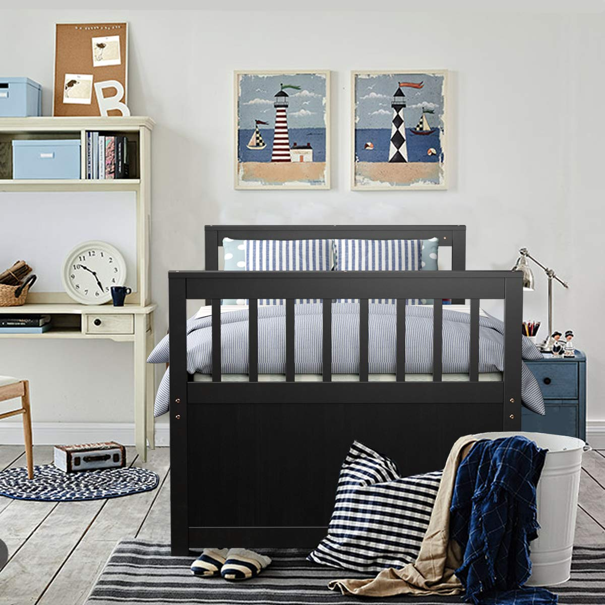 Giantex Twin Captain's Bed with Trundle Bed, Wood Storage Daybed with 3 Storage Drawers