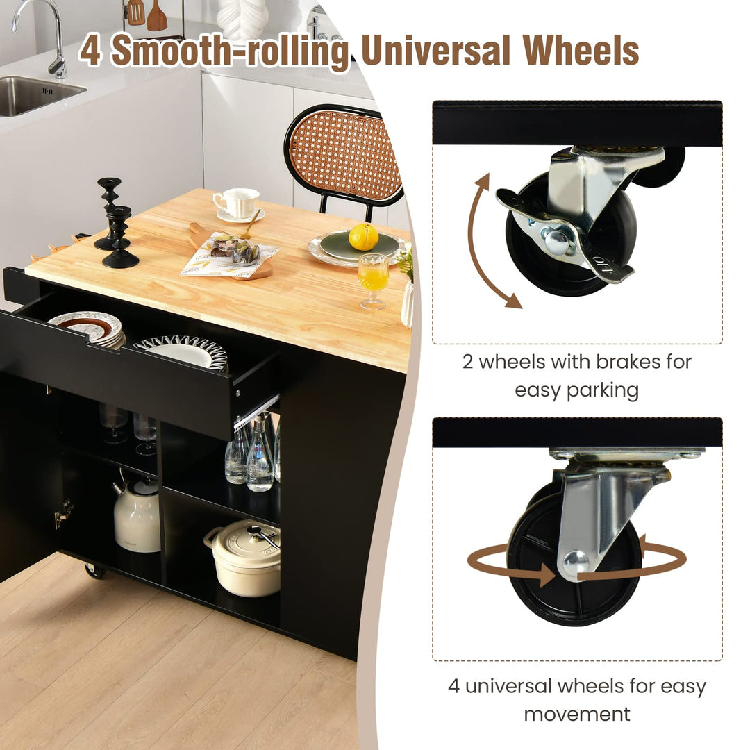 Giantex Kitchen Island Cart Drop-Leaf Countertop, Rubber Wood Breakfast Dining Table w/Large Drawer