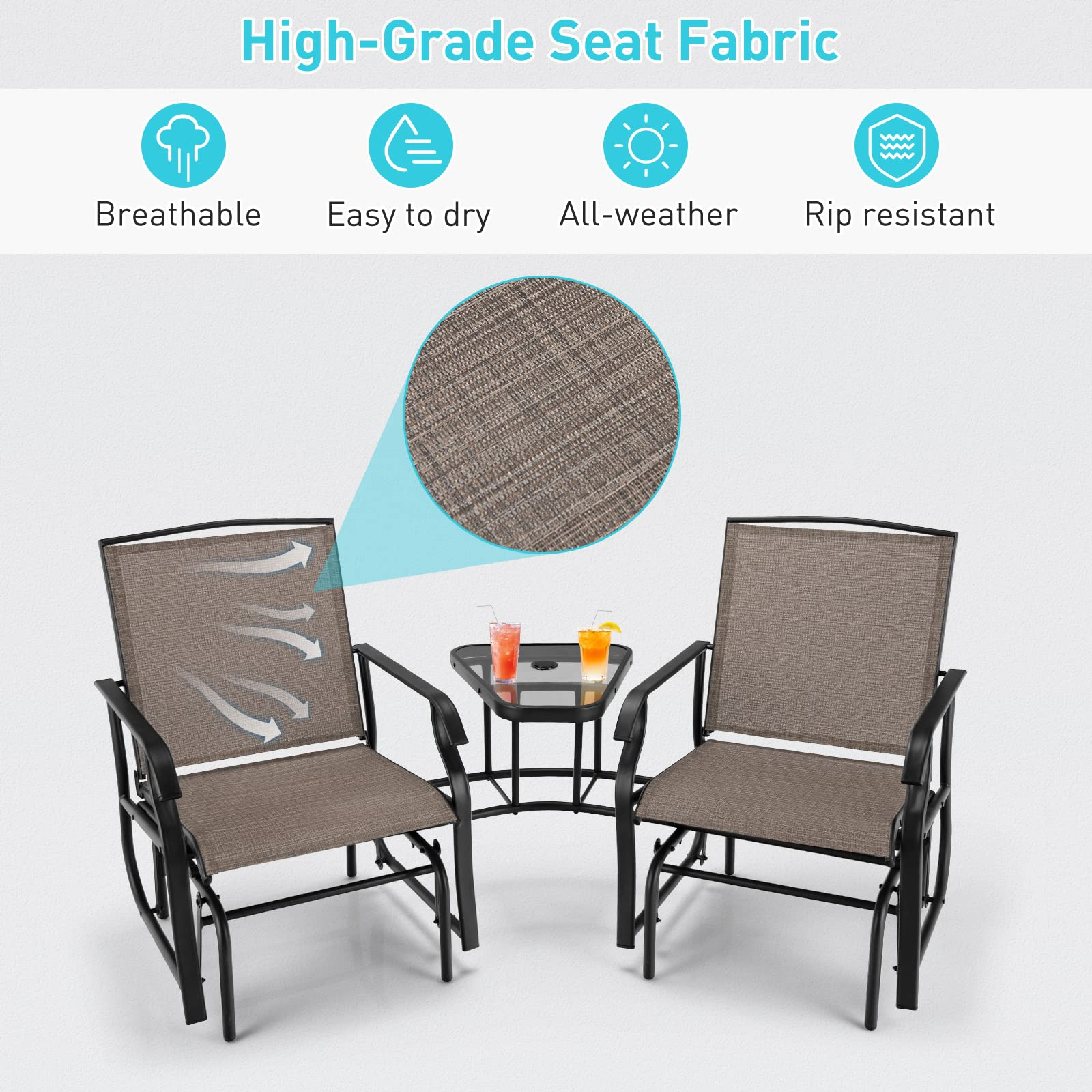Giantex Outdoor Glider Chairs with Table & Umbrella Hole