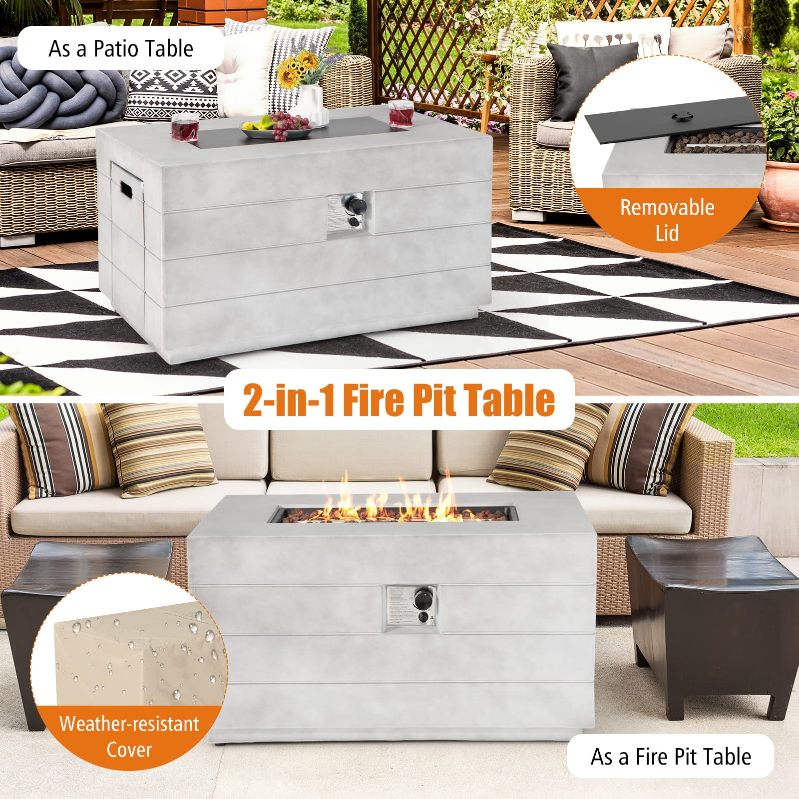 Outside Fire Pit Table - 50,000 BTU Outdoor Rectangular Propane Fire Table