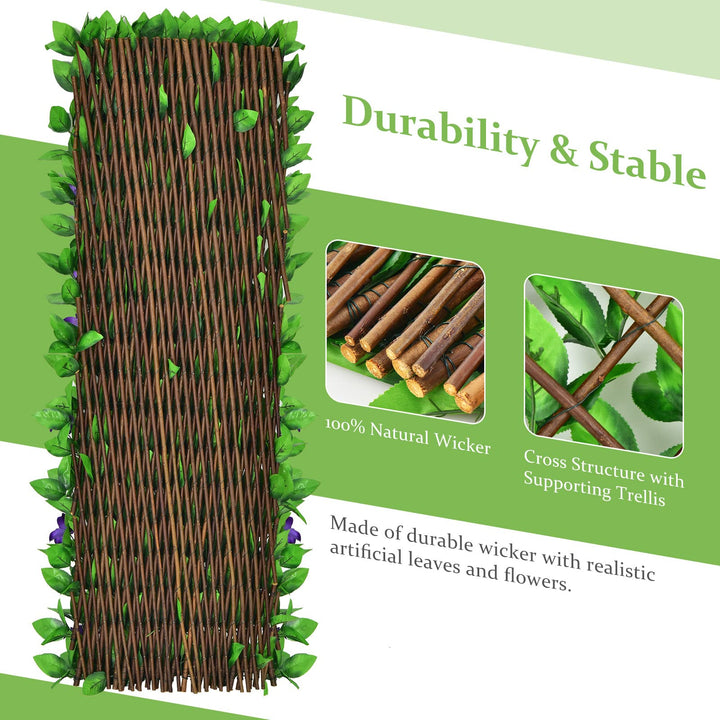 Expandable Fence with Leaves, 6.5ft Privacy Screen Decorative Fake Ivy Fencing Panel