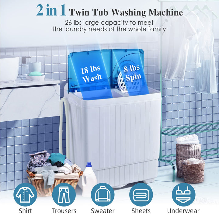 Portable Semi-Automatic Twin Tub Washing Machine with Drain Pump- Giantex – Giantexus