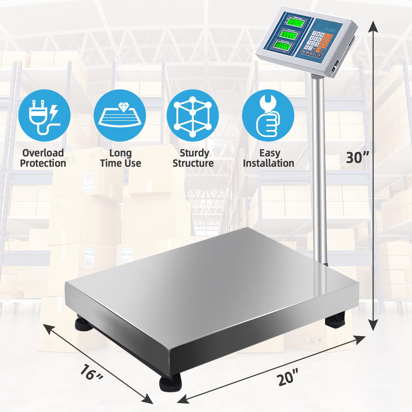 Giantex 660 LBS Weight Computing Platform Scale, with LB/KG Switchable, AC/DC Power Supply