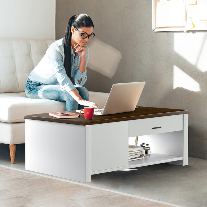 Modern Couch Table with Front & Back Drawers & Compartments, 47.2"x23.6"x16.1"