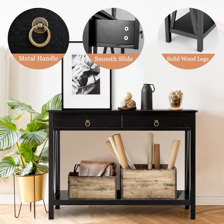 Console Table Entryway Sofa Side Table with 2 Drawers & Open Shelf