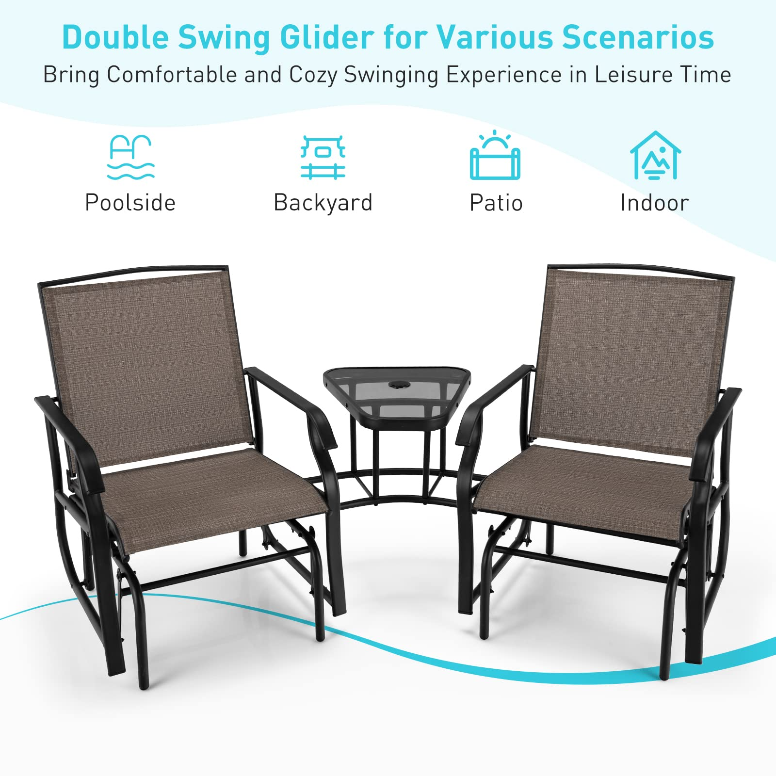 Giantex Outdoor Glider Chairs with Table & Umbrella Hole