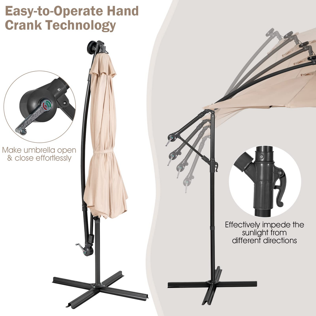 10 ft Pool Umbrellas with 32 LED Lights Solar Powered Offset Umbrella
