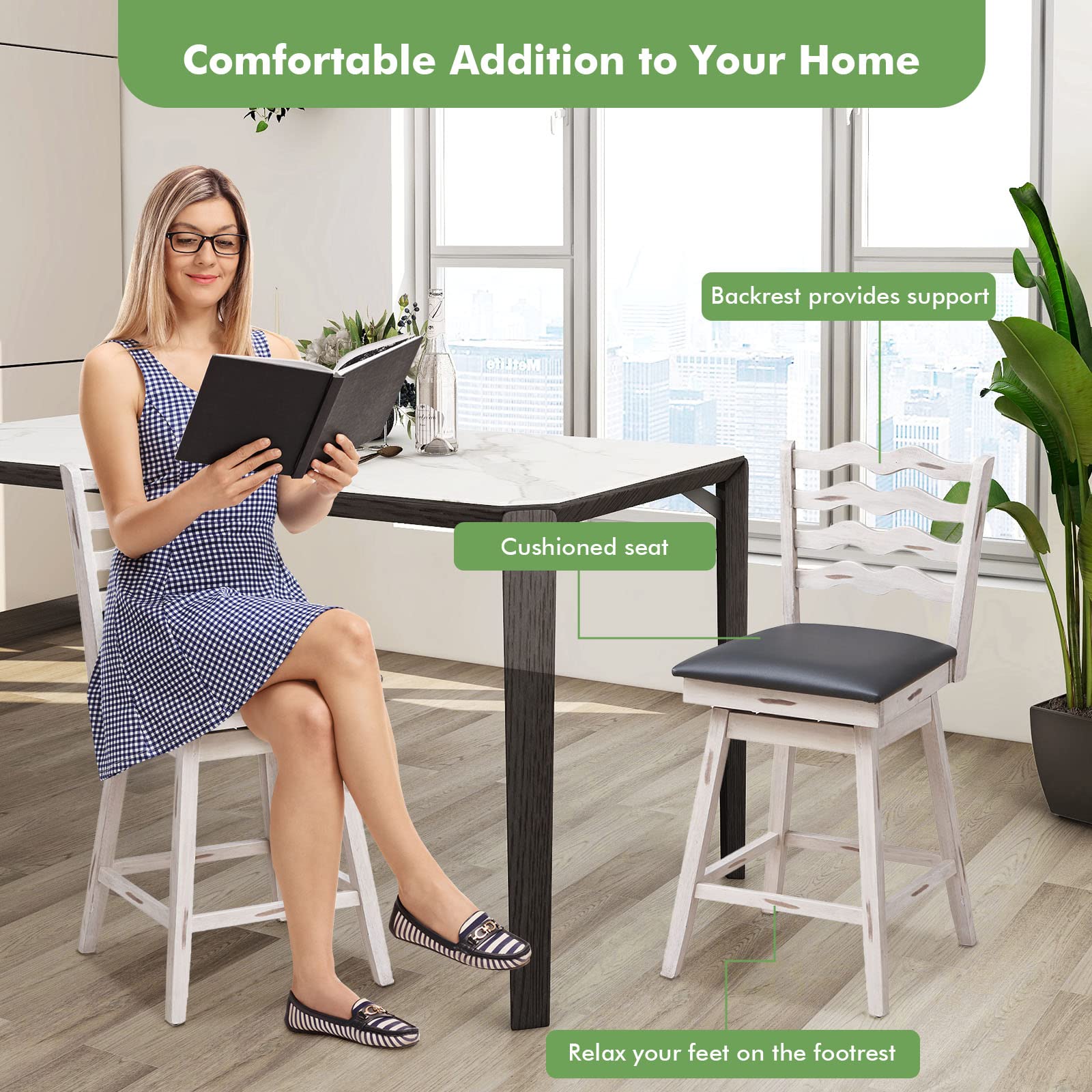 Giantex Wooden Upholstered Barstools for Kitchen Island
