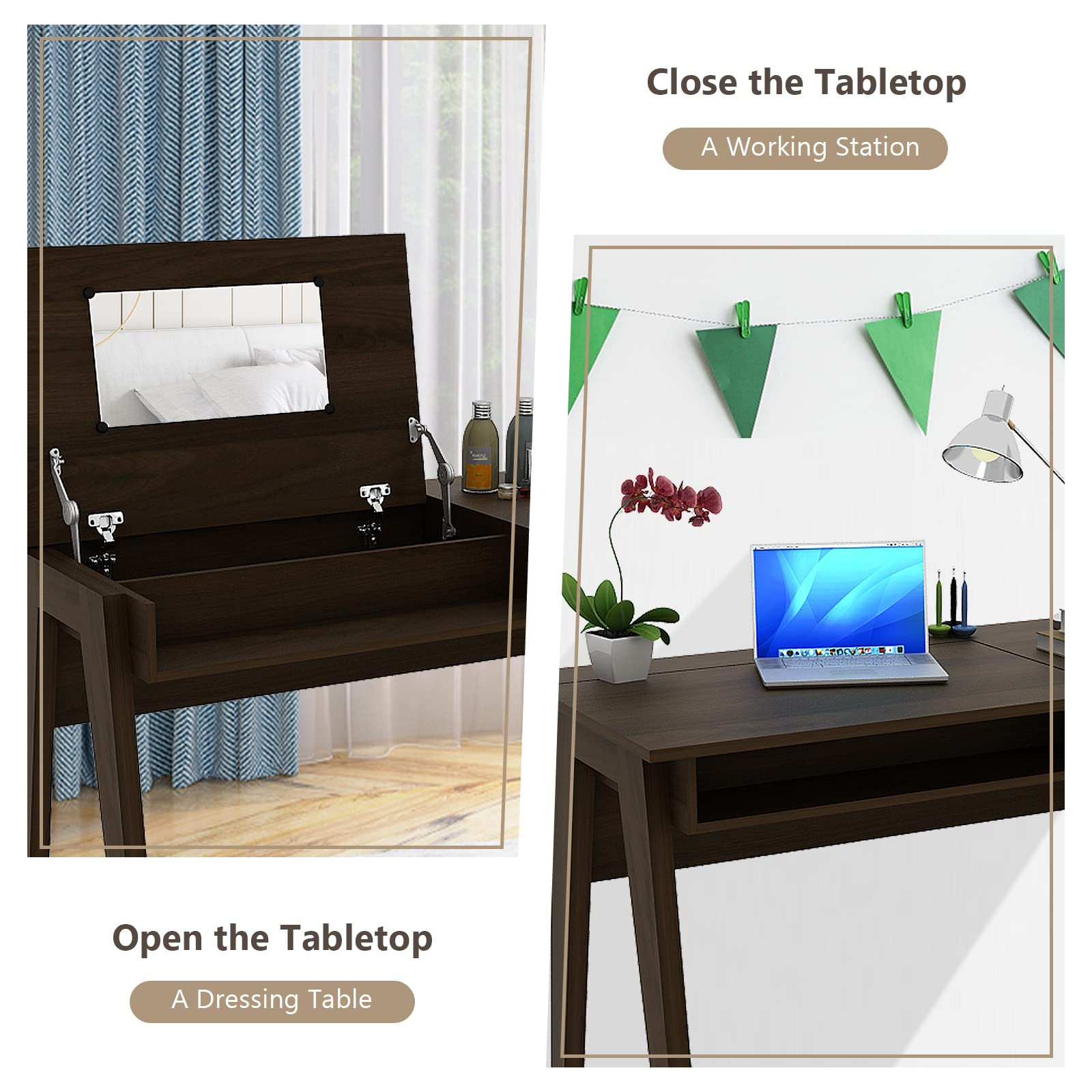 CHARMAID Vanity Table with Flip Top Mirror, 48'' Home Office Computer Desk