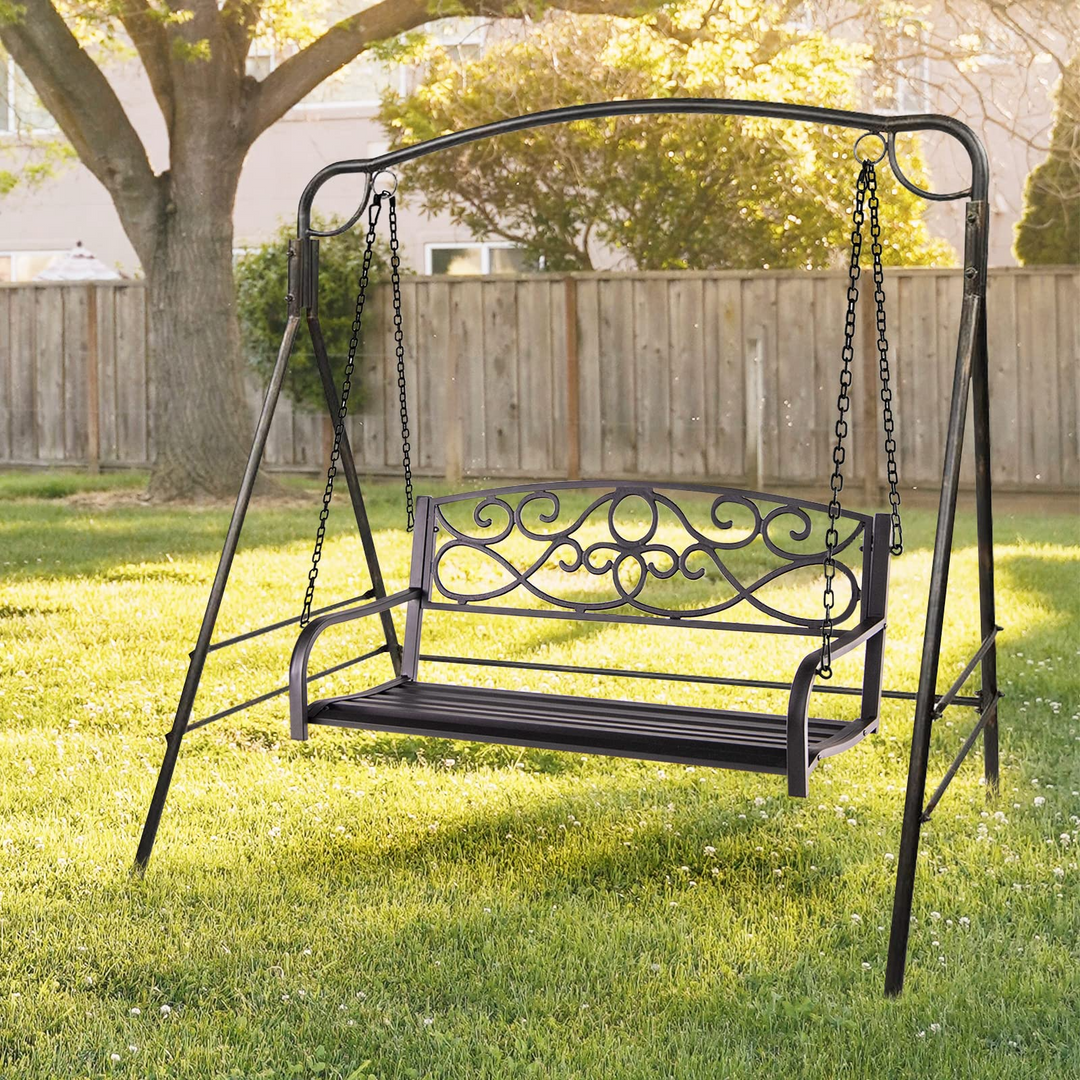 Metal Porch Swings 2 Person Outdoor Hanging Garden Bench with Sturdy Chains