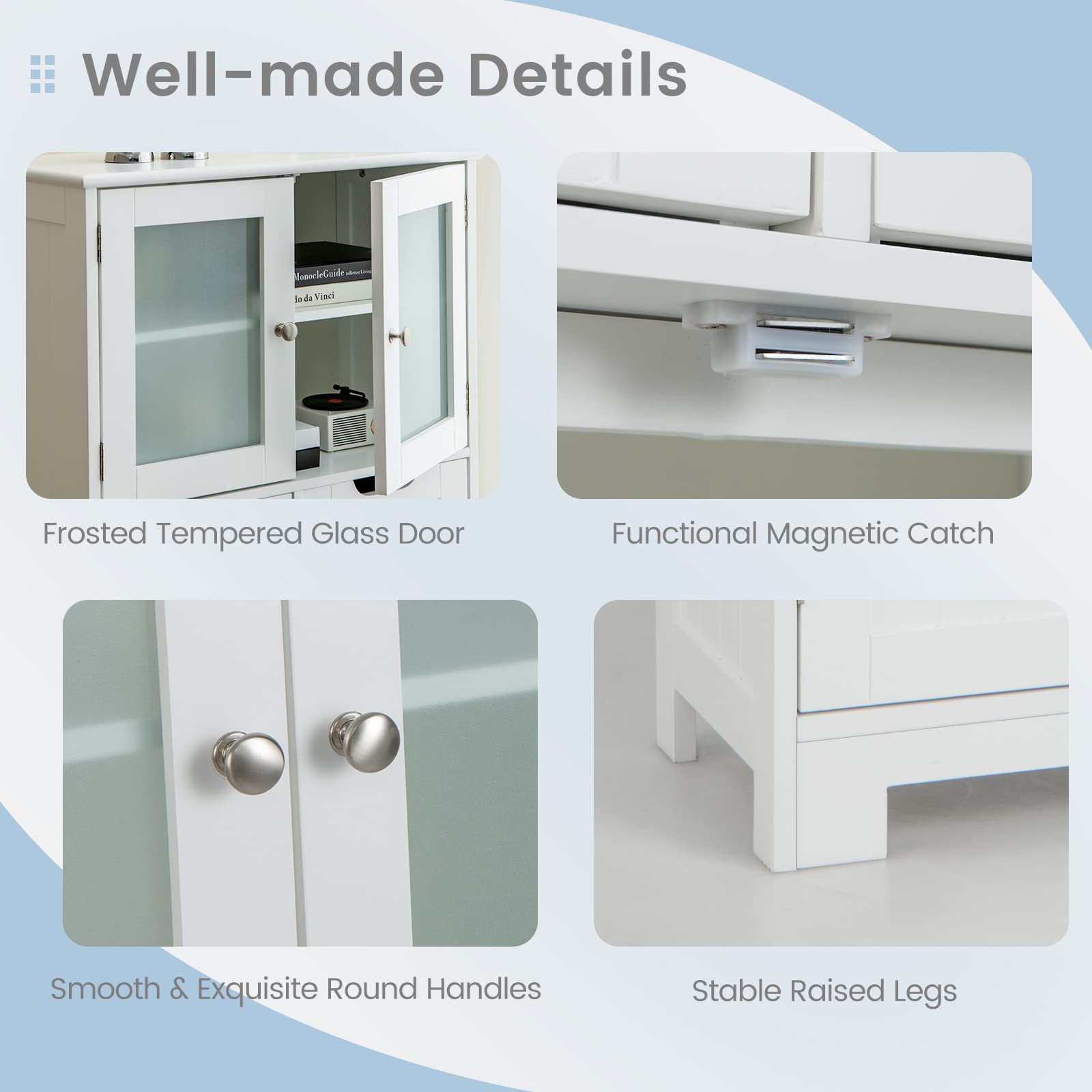 Giantex Floor Storage Cabinet, Freestanding Bathroom Cabinet with 2 Glass Doors, 2 Drawers & Adjustable Shelves, White