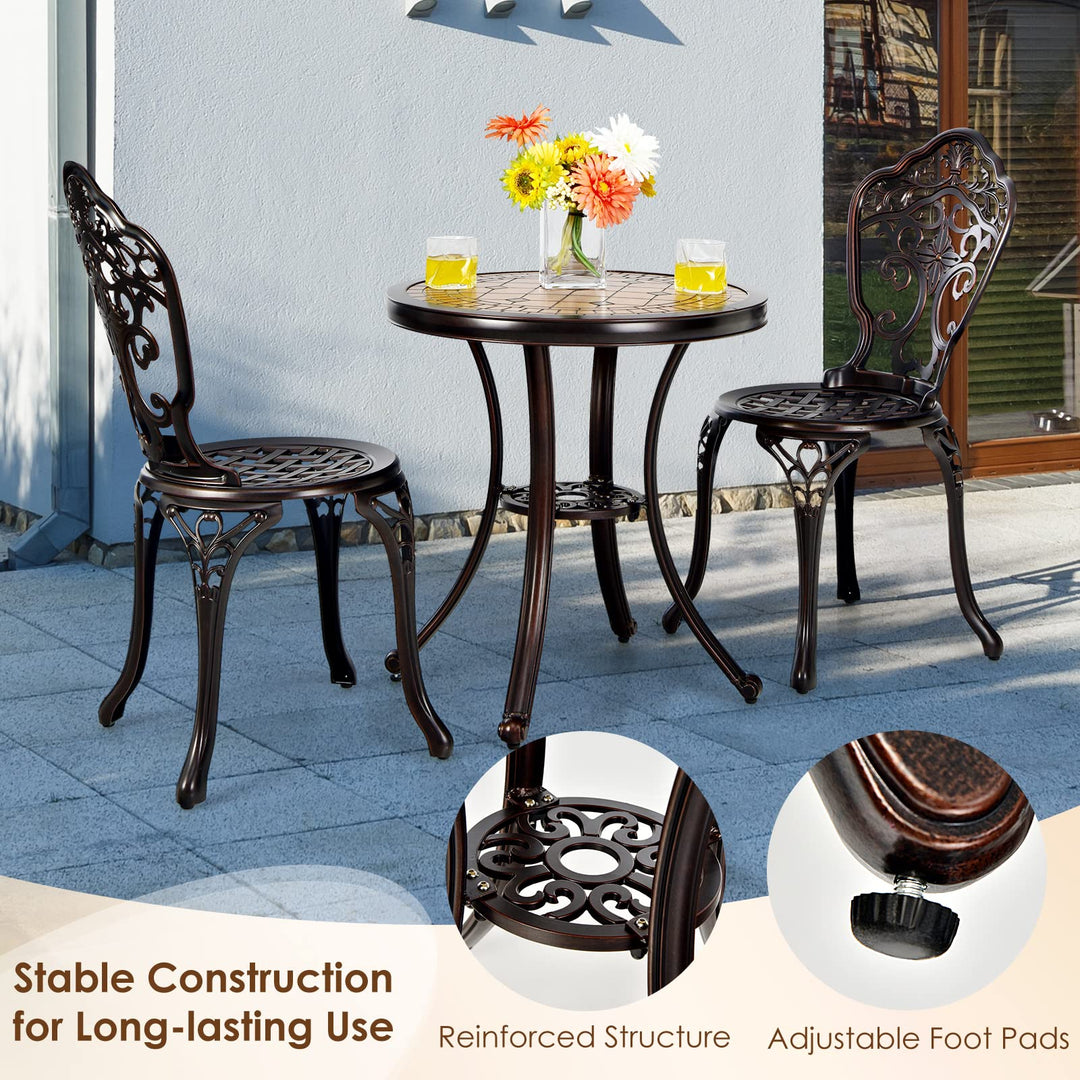 Giantex 3 Piece Patio Bistro Set, Cast Aluminum Patio Table and Chairs with Adjustable Feet(Red Copper)