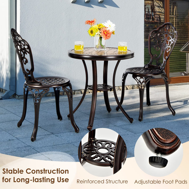 Giantex 3 Piece Patio Bistro Set, Cast Aluminum Patio Table and Chairs with Adjustable Feet(Red Copper)