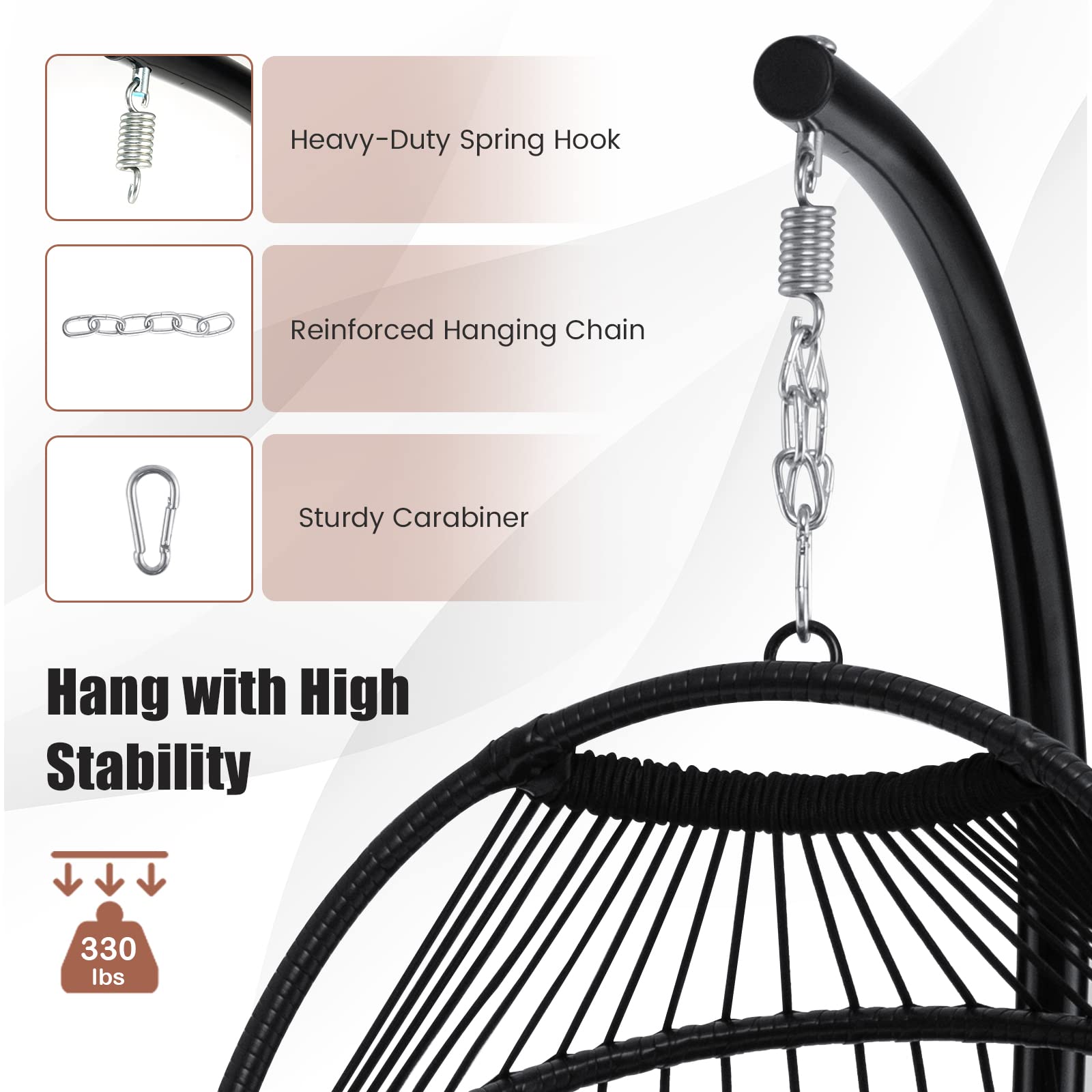 Giantex Egg Chair with Stand, Hanging Basket Chair Hammock Chair w/ Steel Stand Pillow Seat Cushion Rattan Basket & Dust Cover