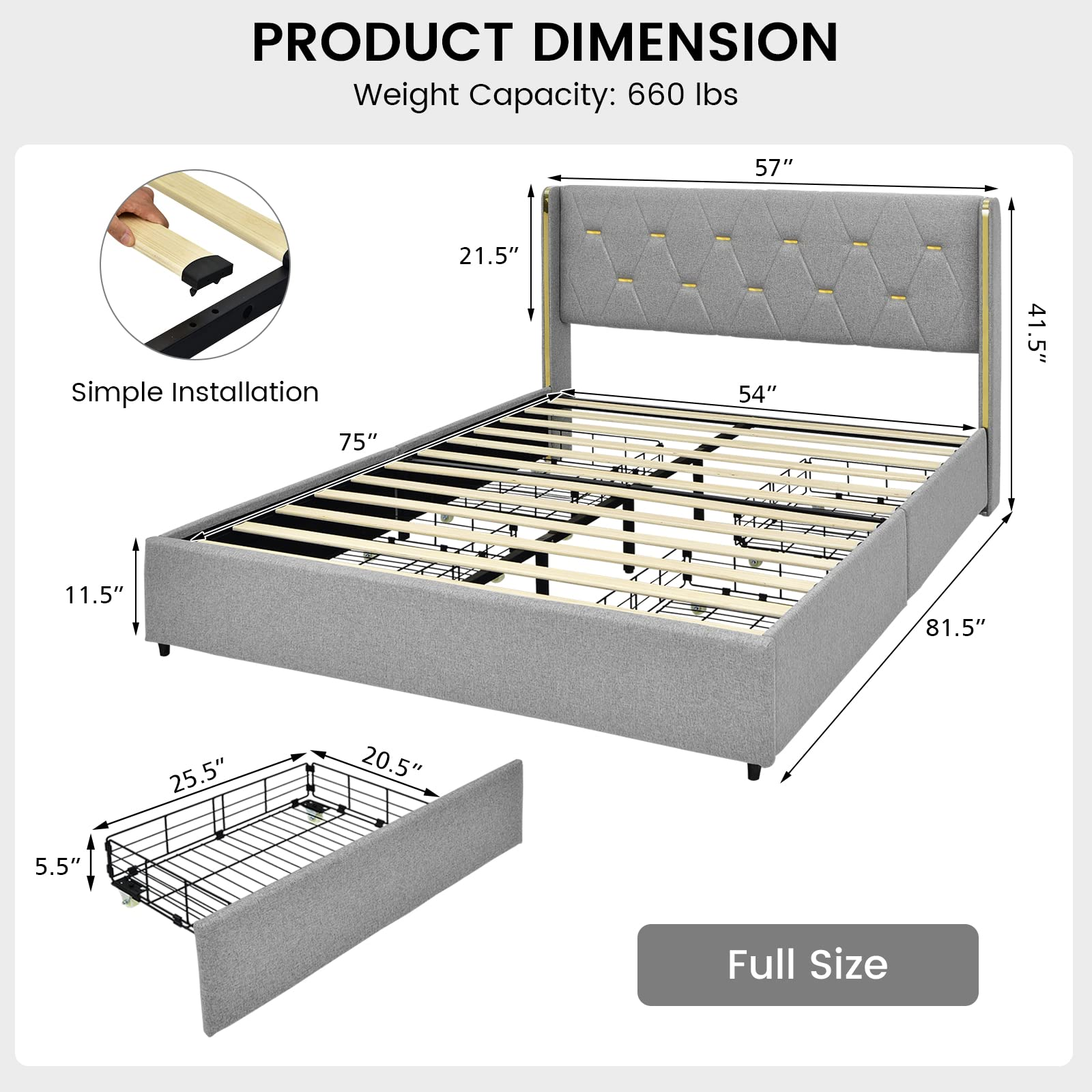 Giantex Upholstered Bed Frame with 4 Drawers
