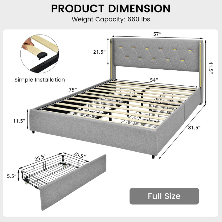 Giantex Upholstered Bed Frame with 4 Drawers