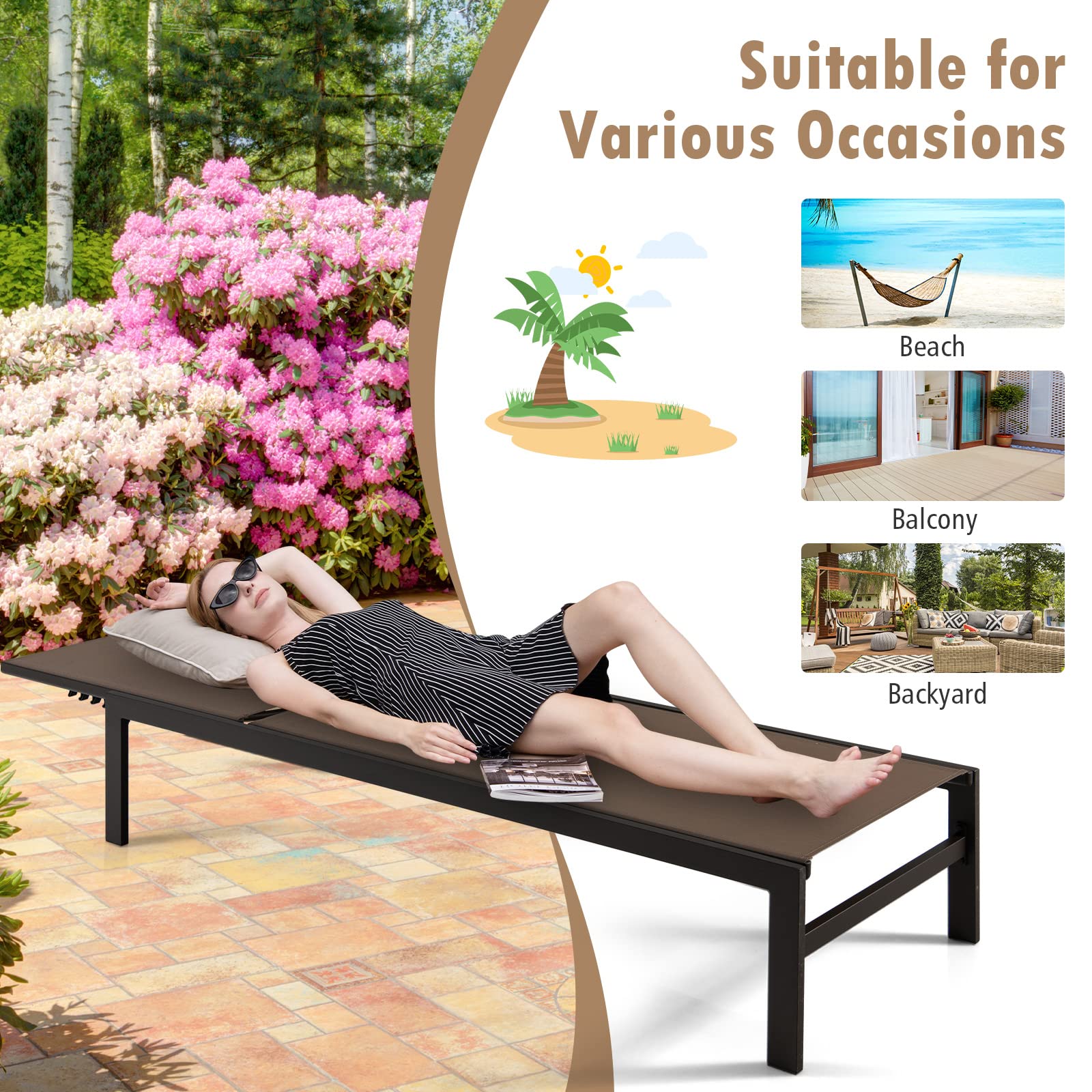Giantex Patio Chaise Lounge Chair, Outdoor Sunbathing Chair Lawn Reclining Lounger with 6 Adjustable Position