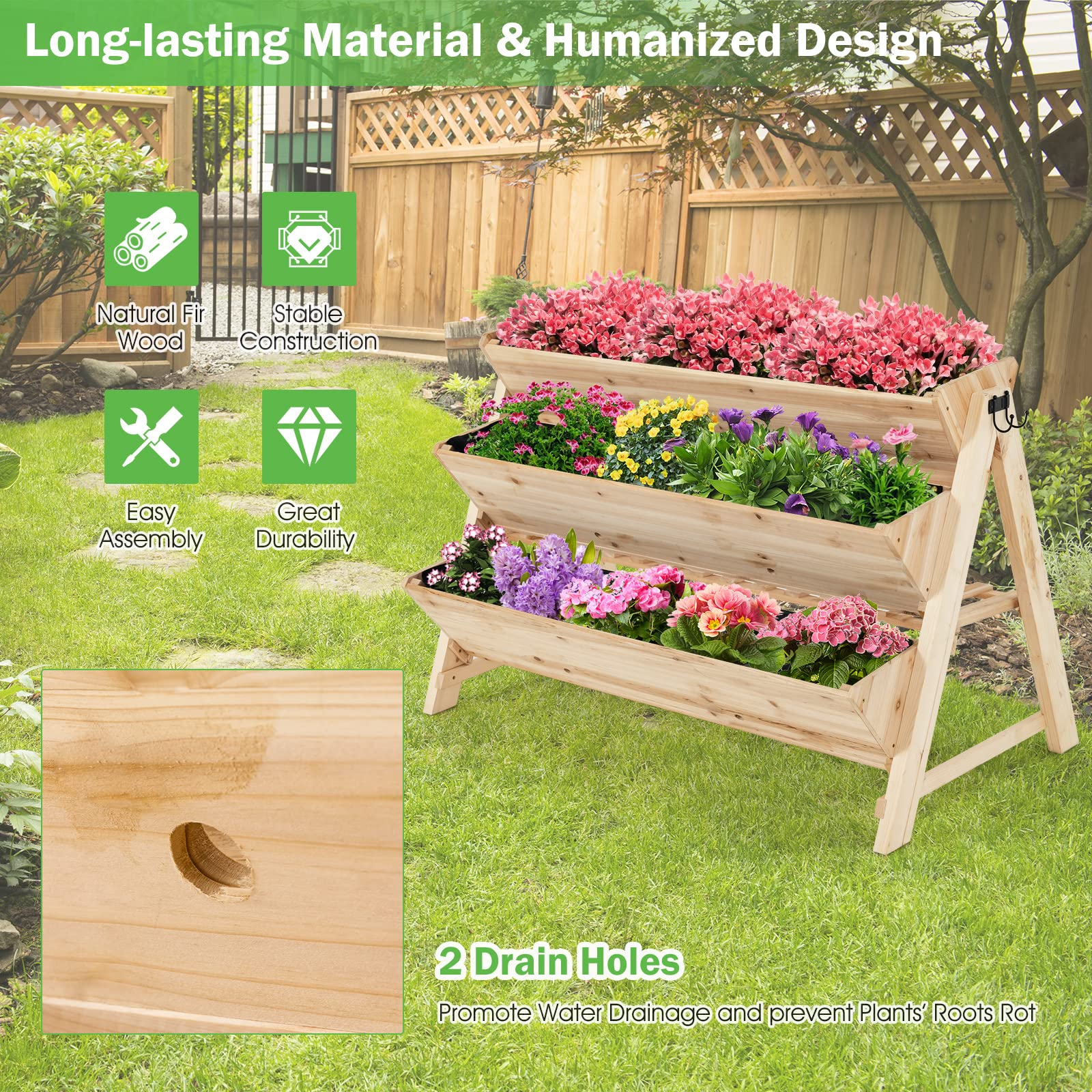 Giantex Raised Garden Bed, Vertical Planter with Storage Shelf (Natural)