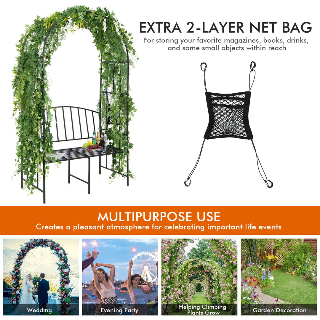 Giantex 81in Metal Garden Arch with Bench, Outdoor Garden Arbor Archway Trellis for Climbing Plants Vines