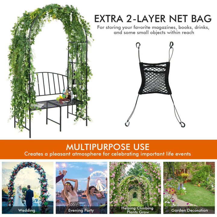 Giantex 81in Metal Garden Arch with Bench, Outdoor Garden Arbor Archway Trellis for Climbing Plants Vines