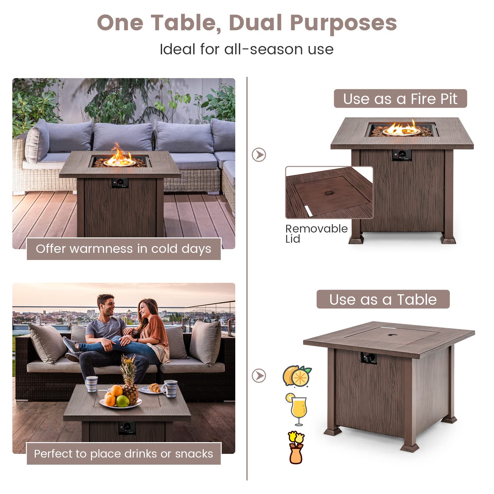 Giantex Gas Fire Pits for Outside - 32” Patio Fire Table