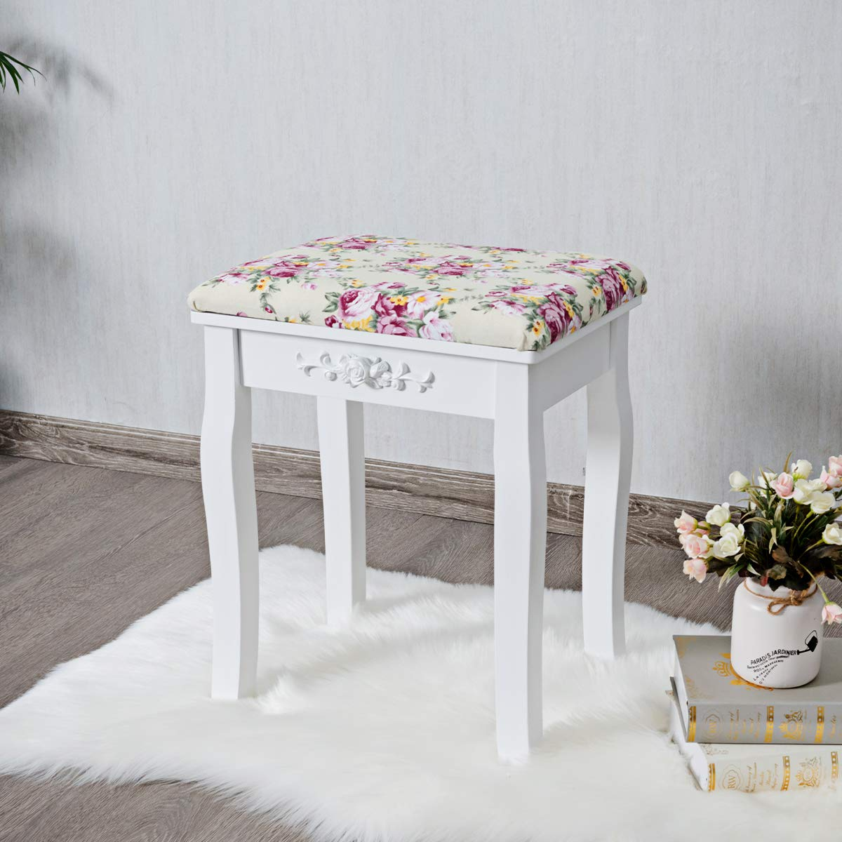 Vanity Stool Wood Dressing Padded Chair