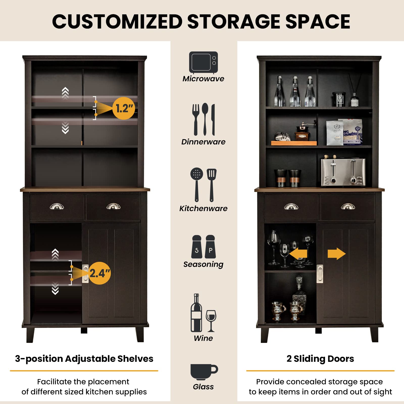 Giantex Buffet Hutch Storage Cabinet, Kitchen Pantry with 2 Drawers