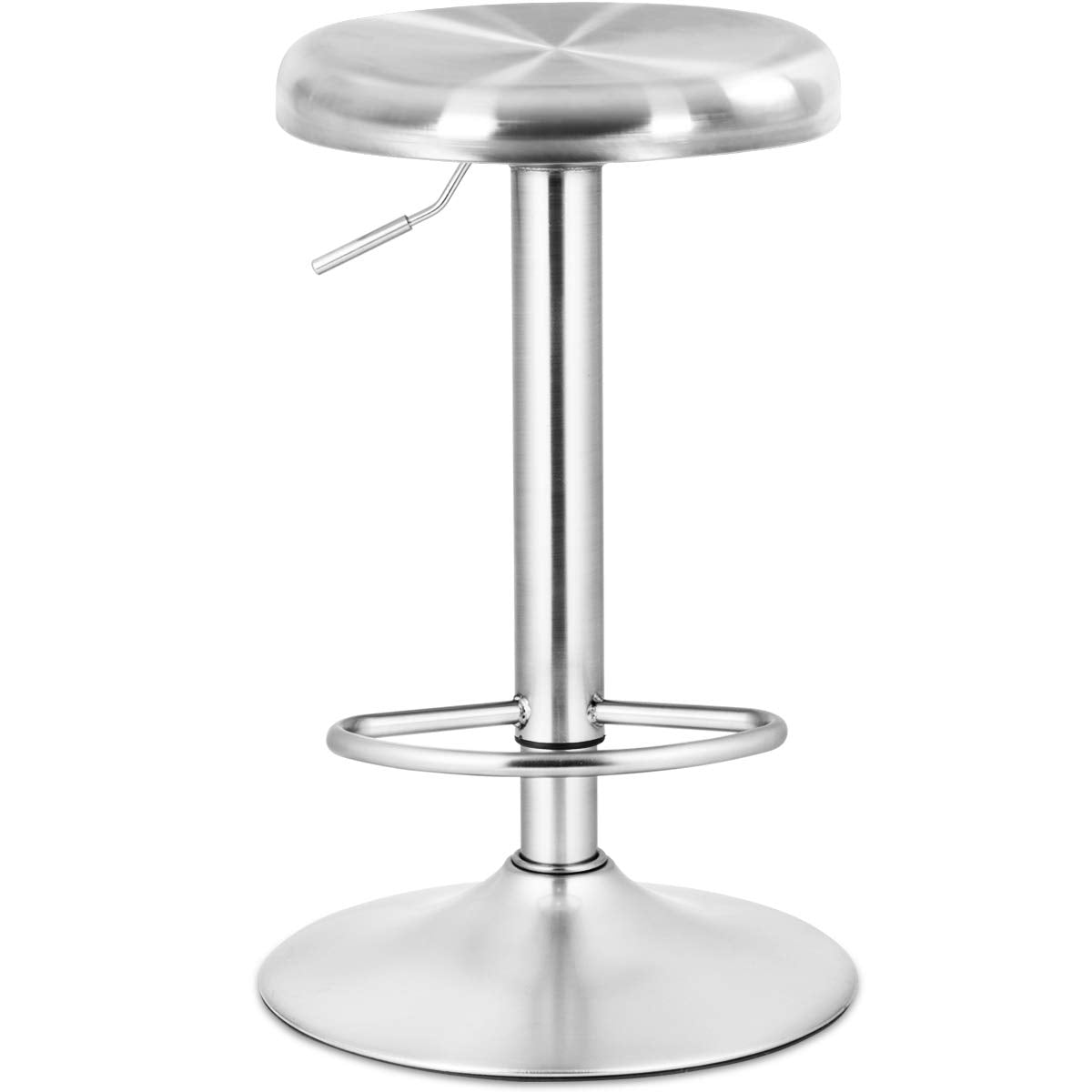 Modern Swivel Adjustable Height Barstool with Footrest, Stainless Steel Round Top Bar Height Barstools for Pub Bistro Kitchen Dining