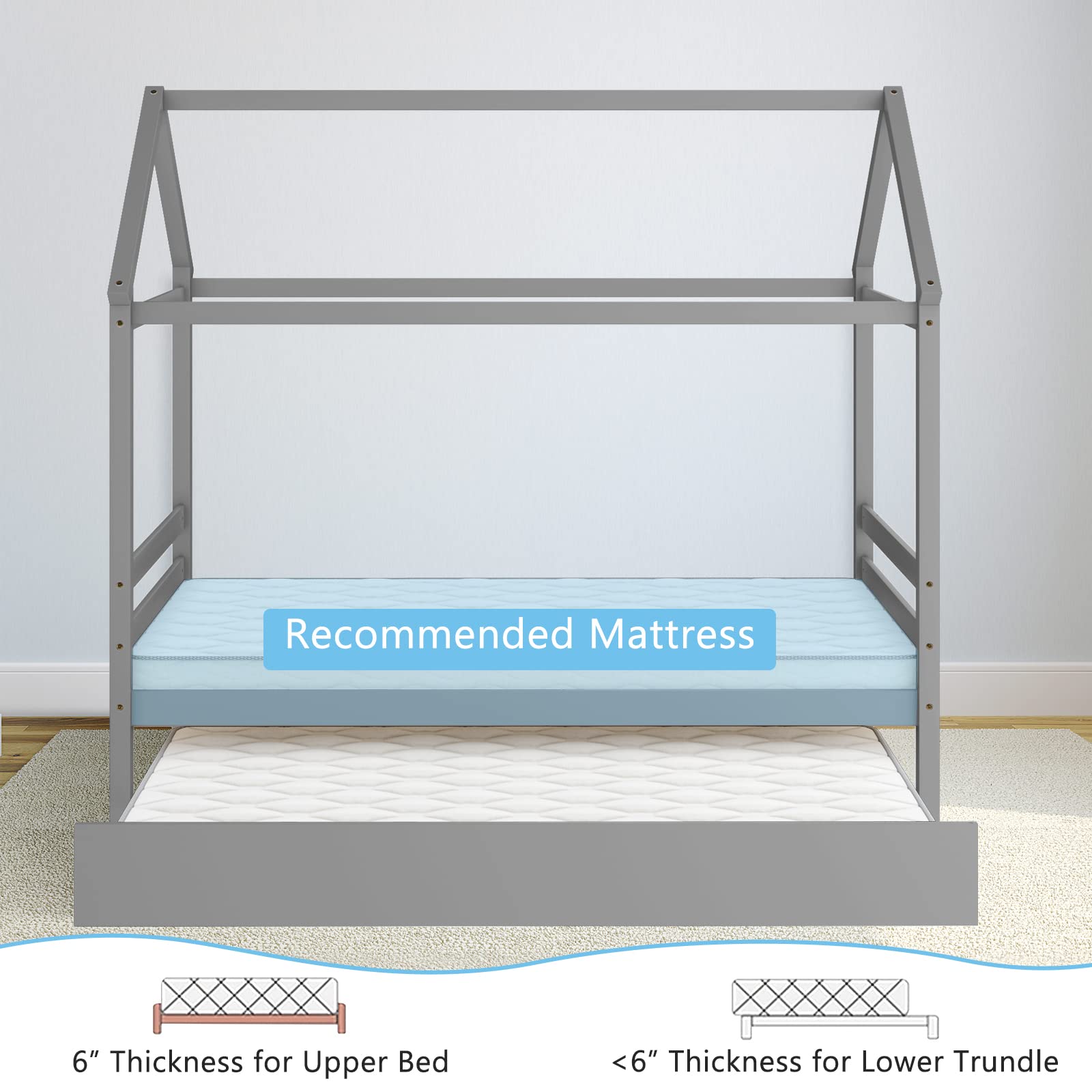 Giantex House Bed with Trundle, Solid Wood Twin Size Daybed for Girls & Boys