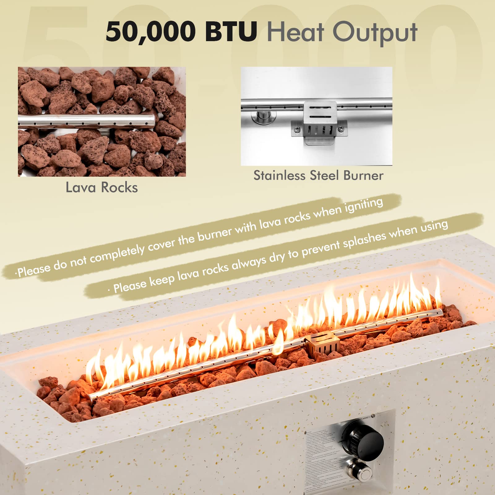 Giantex Rectangle Fire Pit Table - 50,000 BTU Terrazzo Propane Gas Fire Table