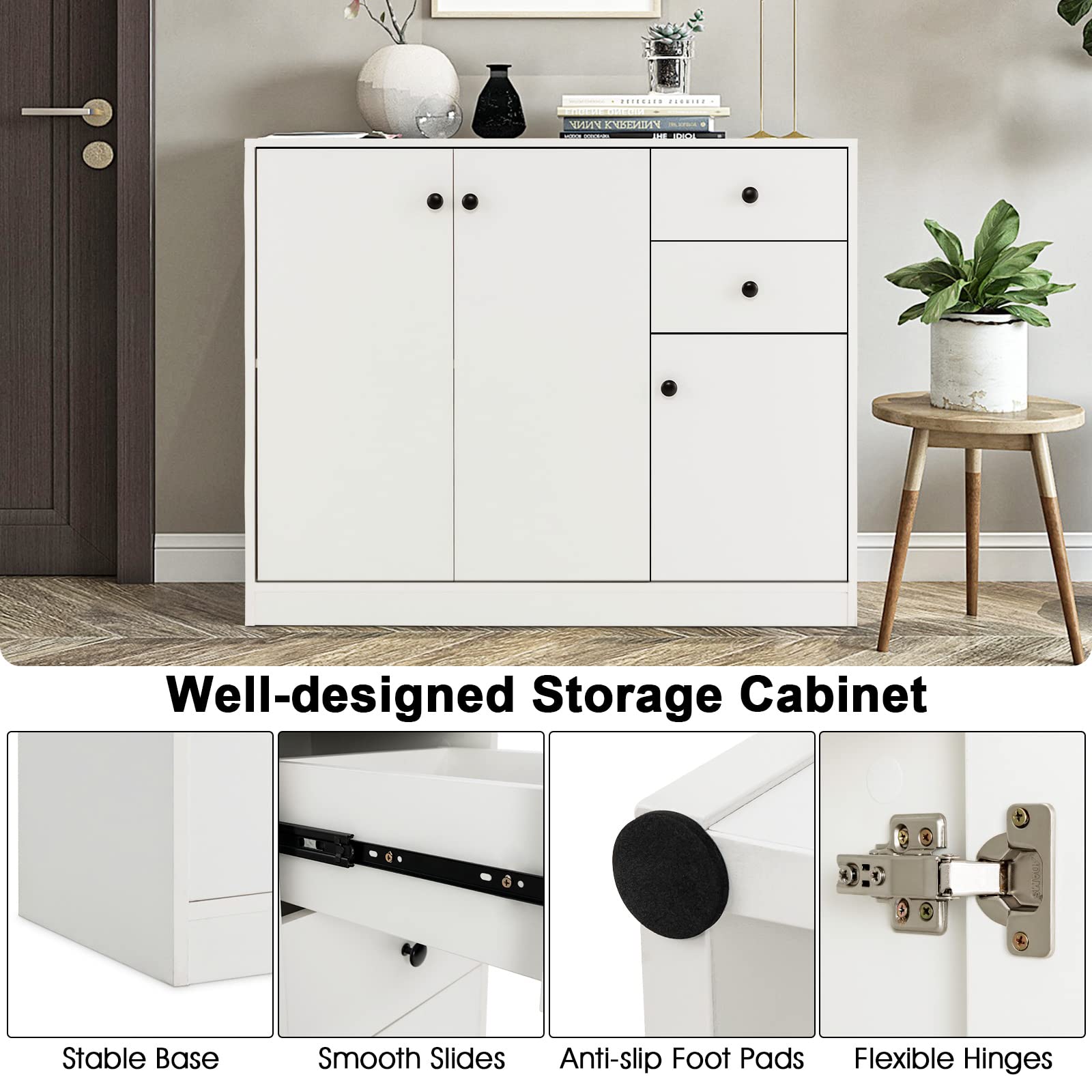 Giantex Buffet Cabinet with Storage - Kitchen Sideboard with 2 Drawers, 3-Door Large & Small Cabinet