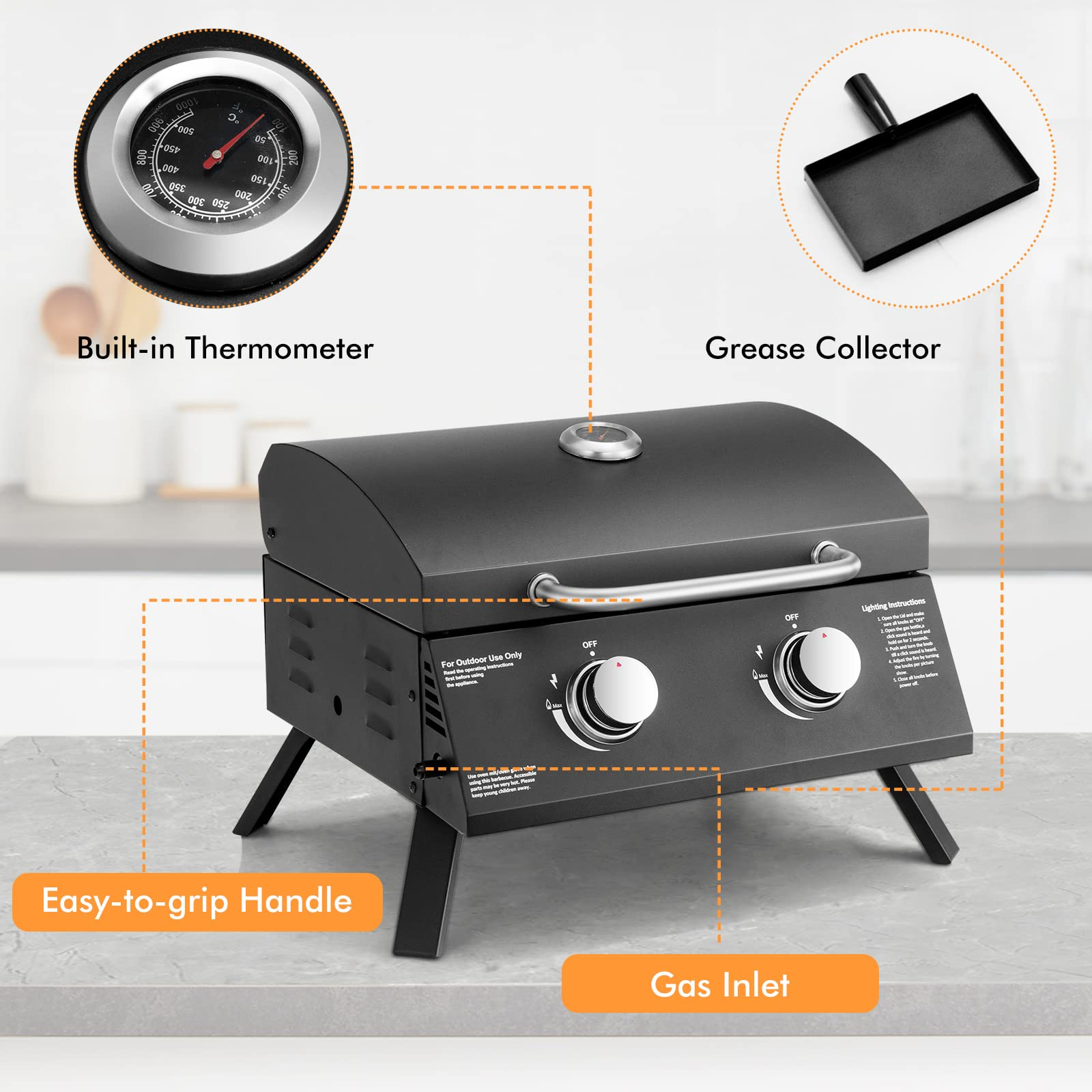 Giantex Portable Gas Grill, 2 Burners Max. 20,000 BTUs total