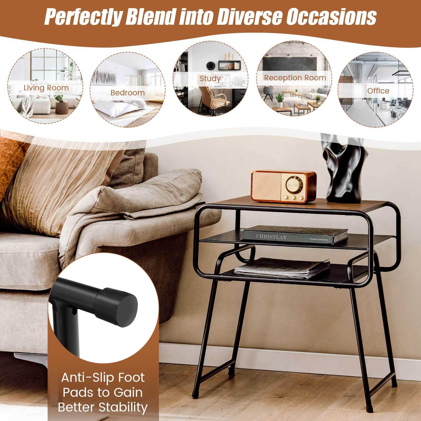 Giantex 3-Tier Side End Table with Shelf