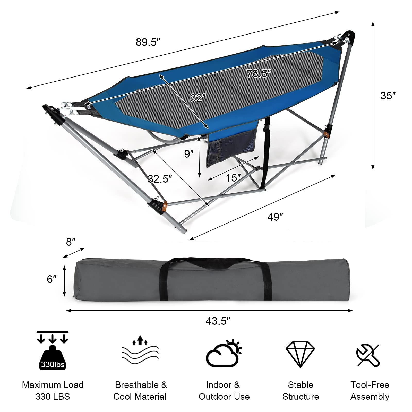 Giantex Portable Folding Hammock Lounge Camping Bed with Hammock Stand