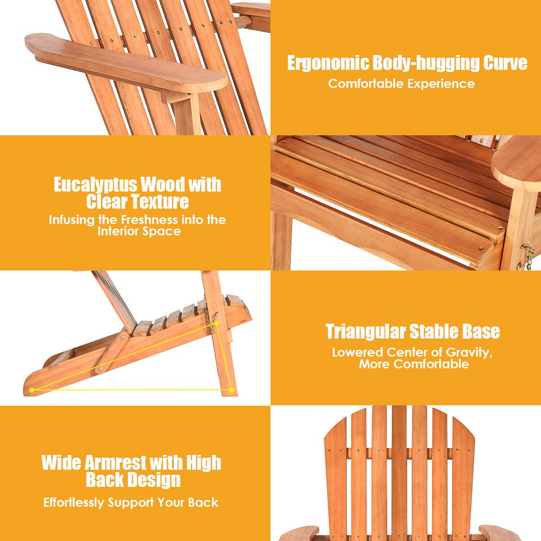 Giantex Adirondack Chair Wooden and Foldable Outdoor Lounger Chair 34"X28"X35.5"