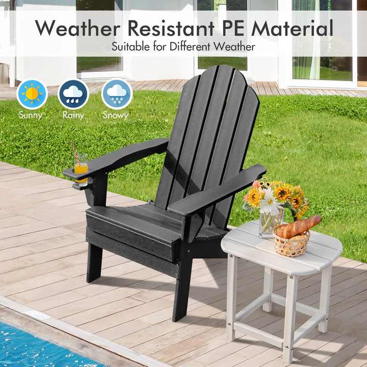 Adirondack Chair Outdoor Folding Chairs, Weather Resistant Patio Chair with Built-in Cup