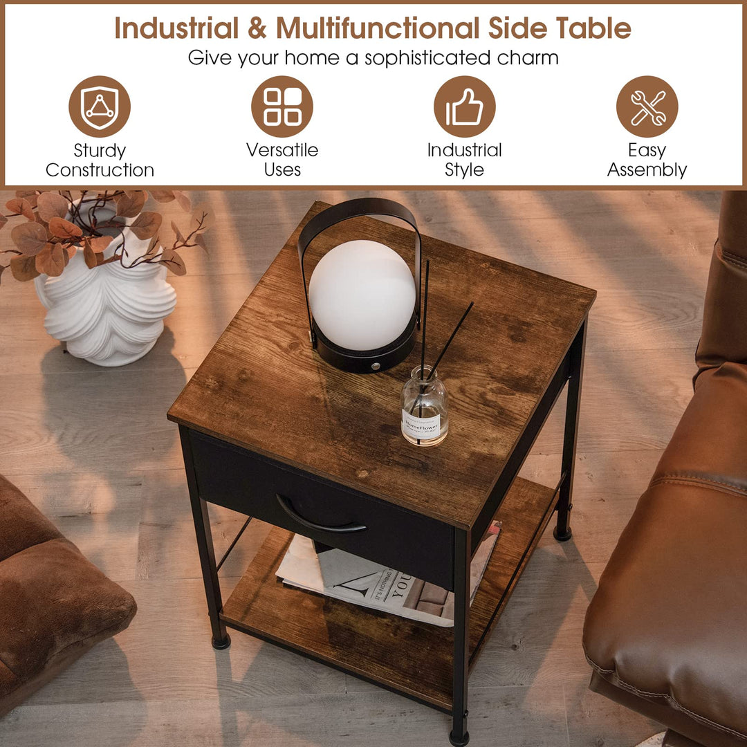 Giantex Nightstand, Bedside Table w/Removable Fabric Drawers and Open Storage Shelf