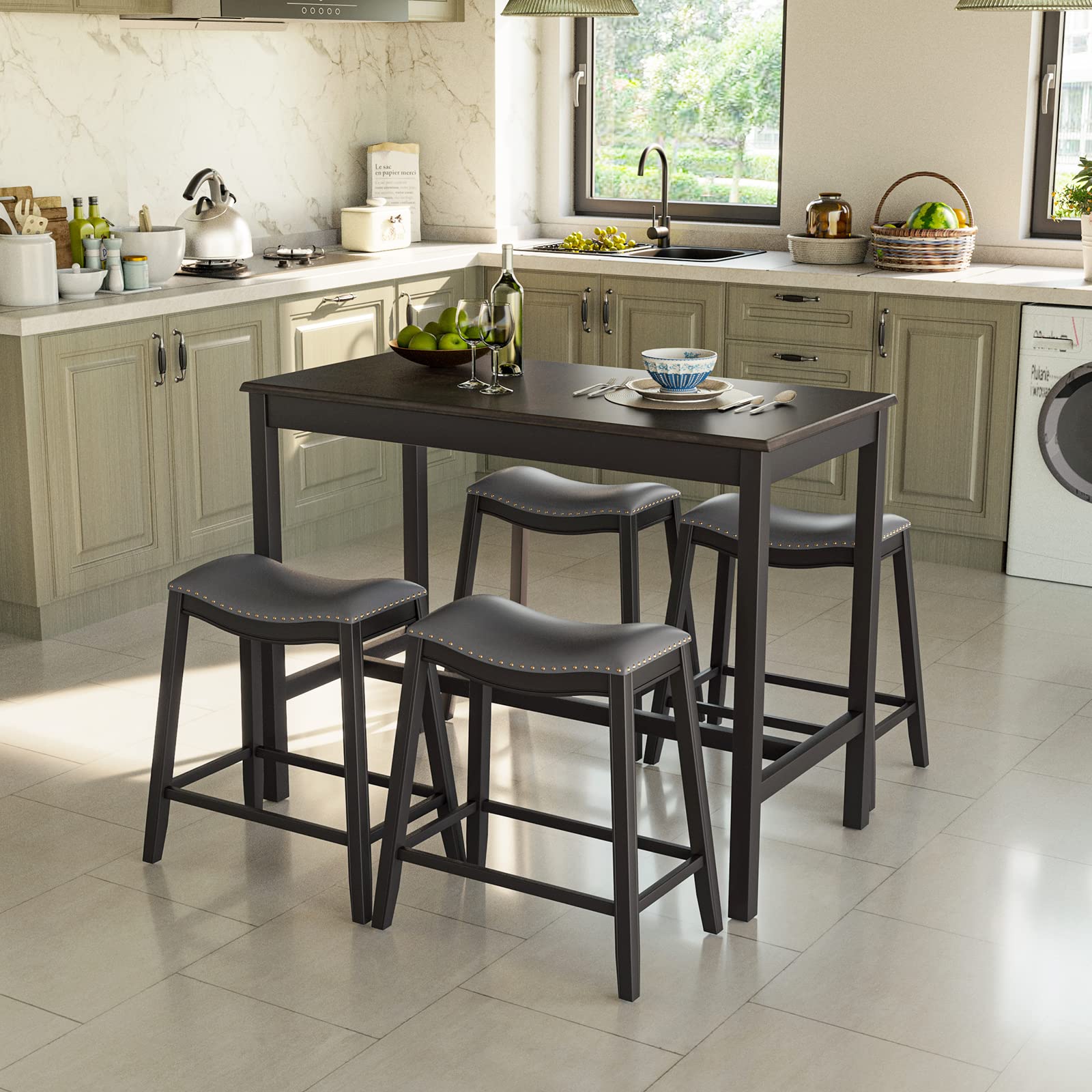 Giantex Dining Table Set for 4, Kitchen Counter Height Table w/ 4 Stools (Black)
