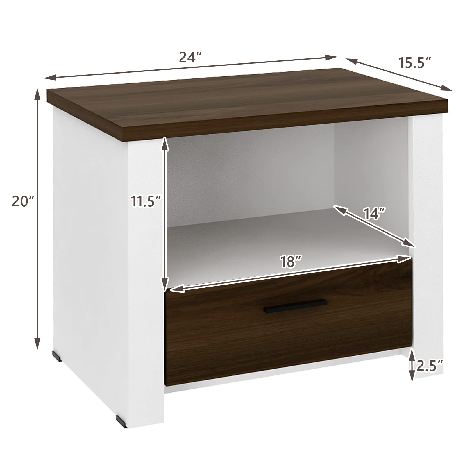 Giantex Nightstand, End Table with Glide Sliding Drawer & Open Cabinet, Modern Sofa Side Table for Living Room