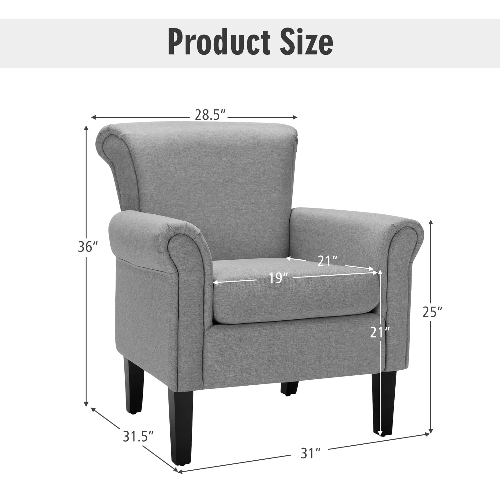 Giantex Modern Fabric Accent Chair, Comfy Living Room Chair w/Adjustable Foot Pads