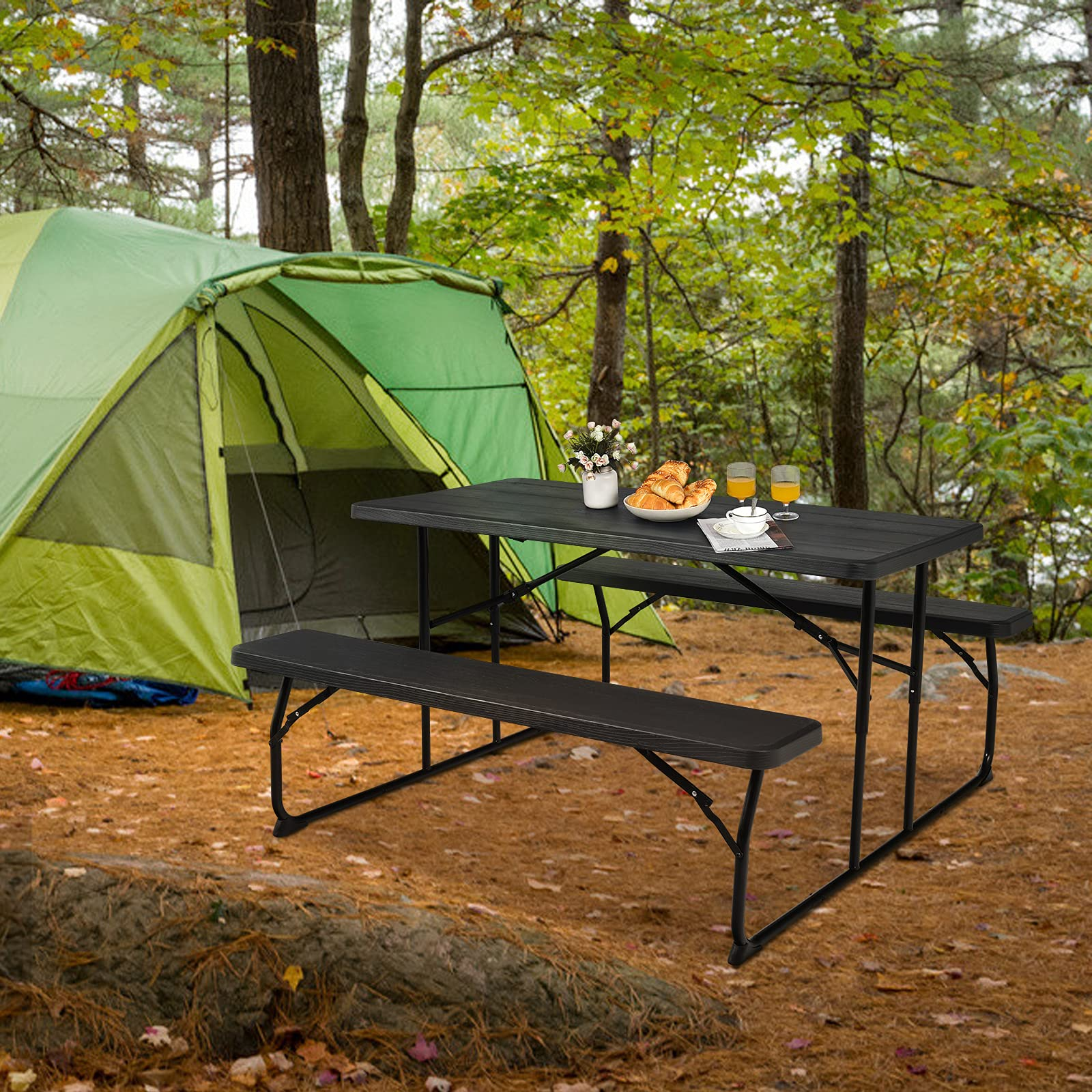 Giantex Folding Picnic Table Bench Set, Outdoor Dining Table Set