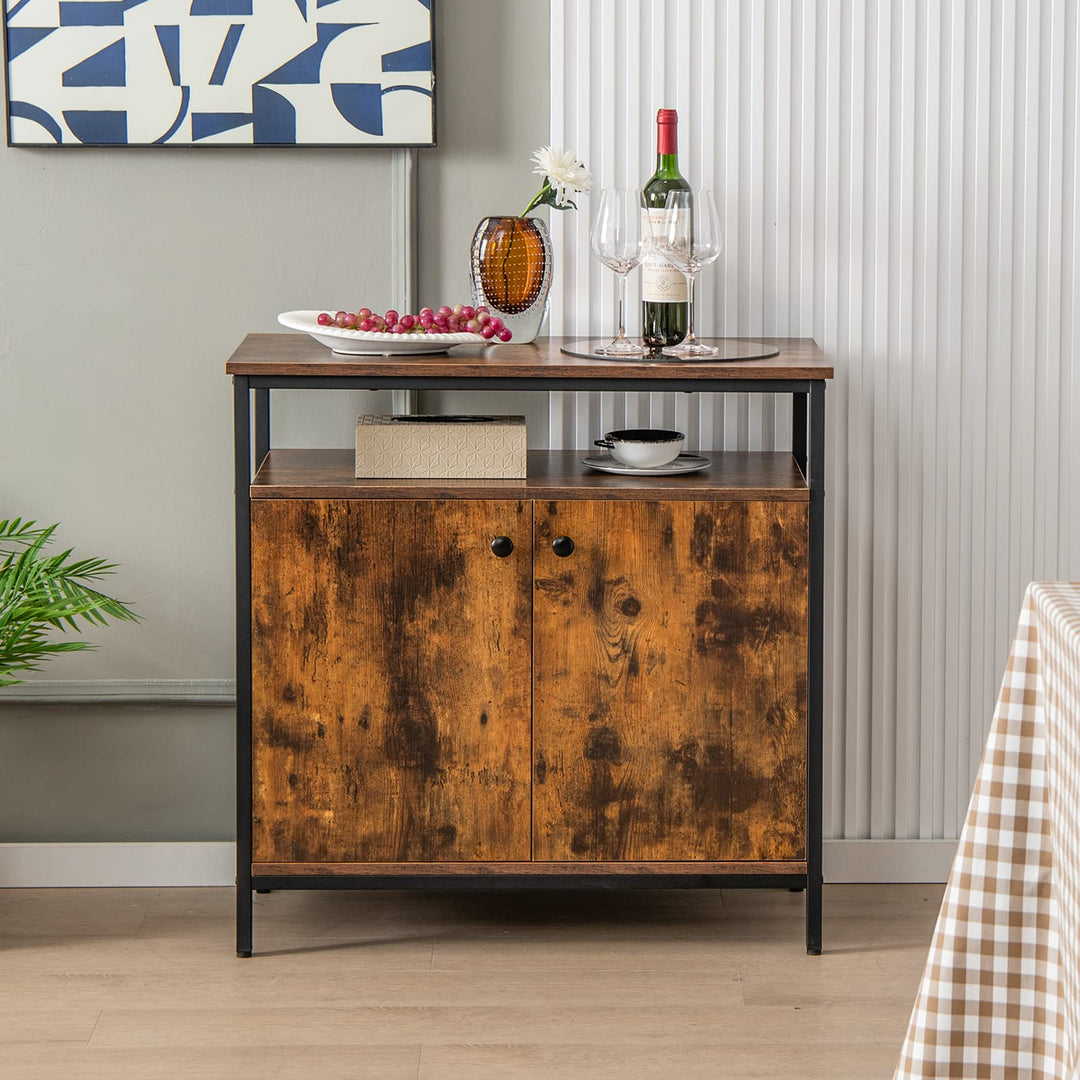Giantex Buffet Cabinet with Shelf - 2 Door Sideboard Kitchen Storage Cupboard with Shelves (Rustic Brown)