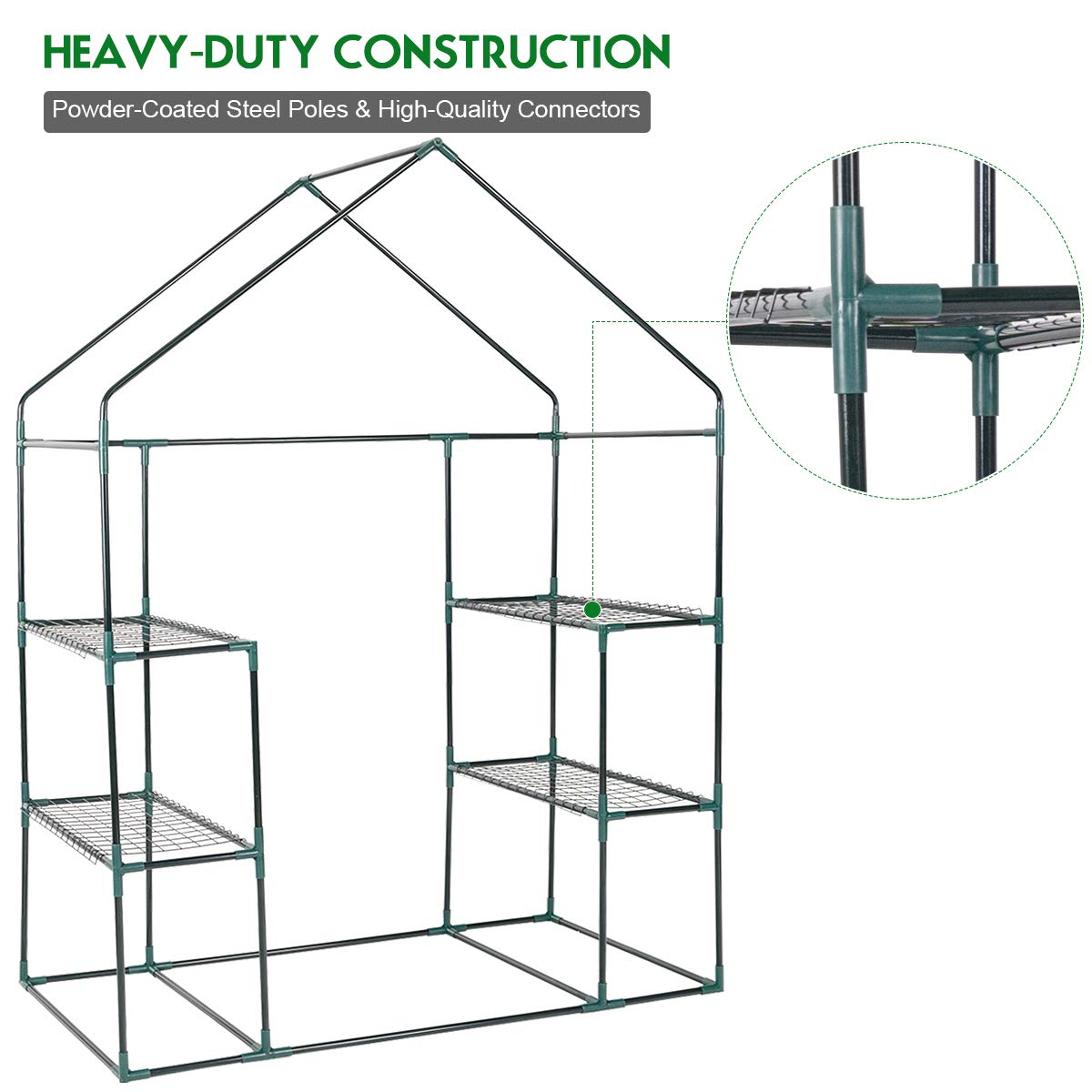 Giantex Greenhouse Outdoor Large Walk-in Plant Green House with 3 Tier Shelves for Plants