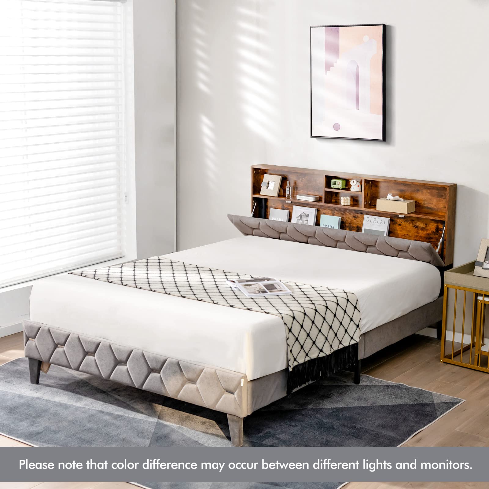 Giantex Full Size Bed Frame with Storage Headboard