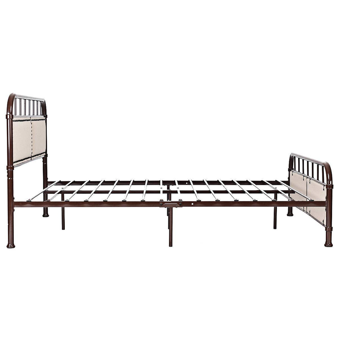 Queen Size Vintage Metal Platform Bed with Button Tufted Headboard & Footboard