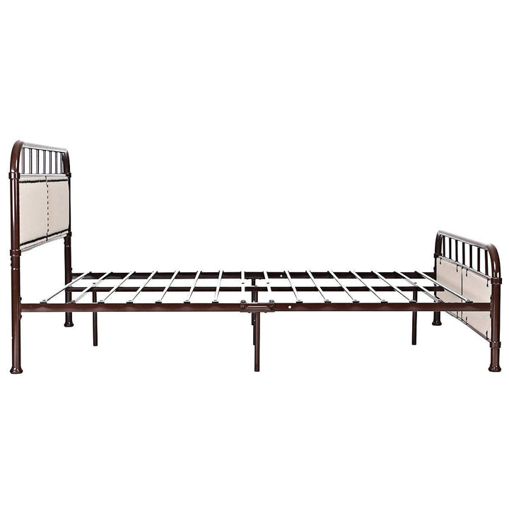 Queen Size Vintage Metal Platform Bed with Button Tufted Headboard & Footboard