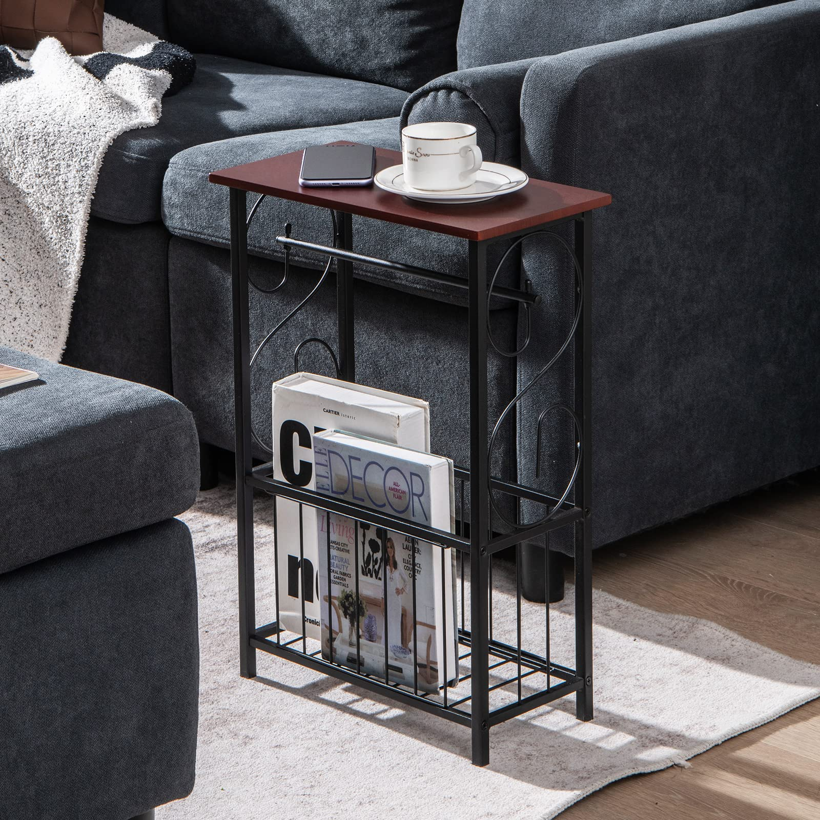 Giantex Side Table w/Paper Holder, Narrow Side Table