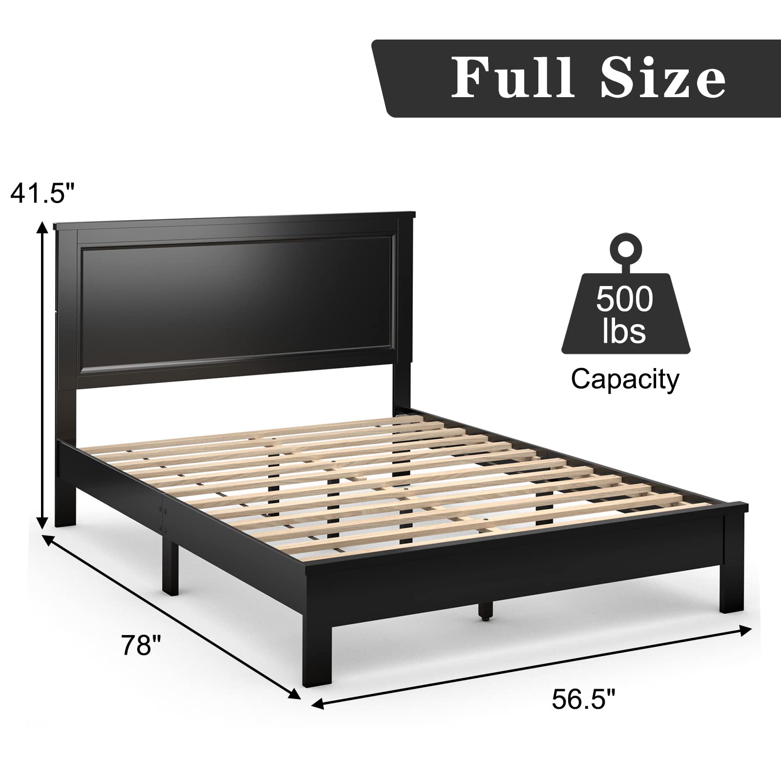 Platform Bed w/ Rubber Wood Legs & Integrated Headboard | Wooden Bed Frame