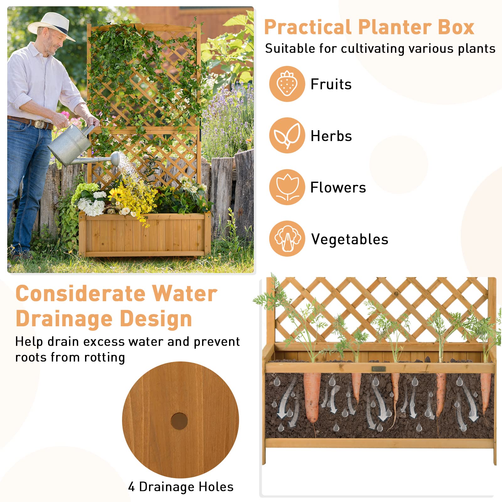 Planter Raised Bed with Trellis - Giantex