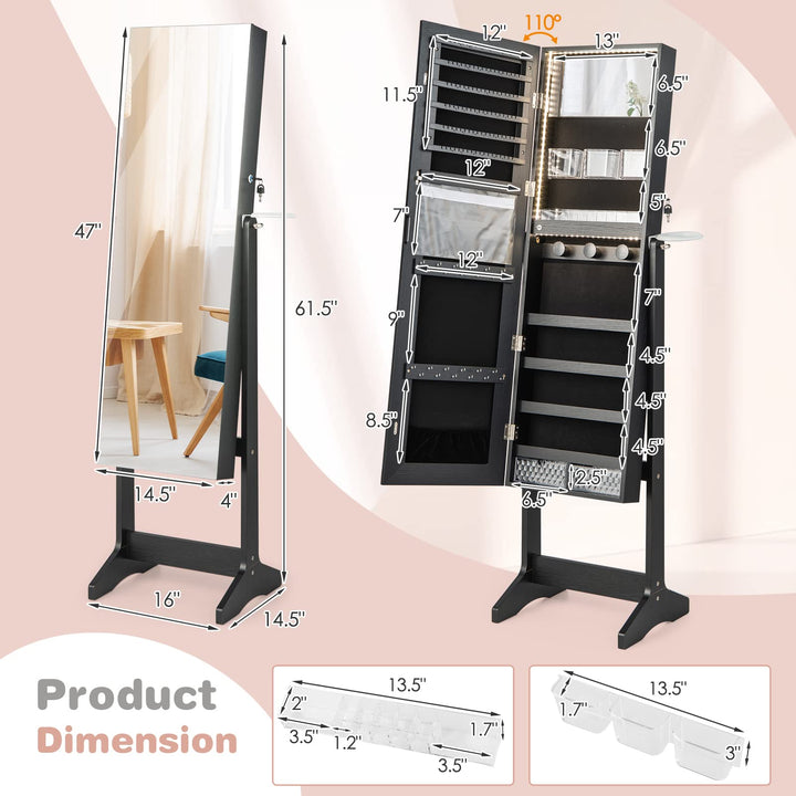 CHARMAID Jewelry Cabinet with 3-Color LED Light Strip